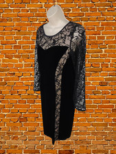 M&S BLACK DRESS SIZE UK 12 WOMENS LONG SLEEVE VELVET STYLE LACE TIGHT FIT PARTY