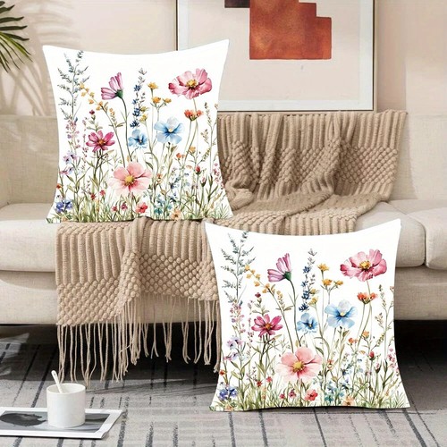 Pair of Lovely Amerous Wild Flower Design Cushion Covers. 18" x 18" - Picture 3 of 7