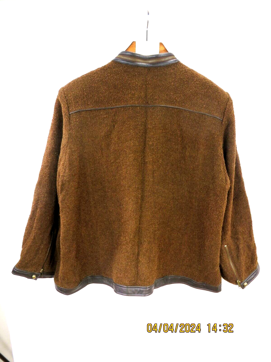 LINEA BY LOUIS DELL'OLIO SZ 2X Wool/Rayon/Nylon Brown Leather Trim
