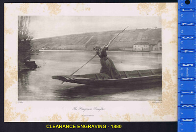 The Ferryman's Daughter in Boat Crossing River by Louis-Emile Adan  CLEARANCE