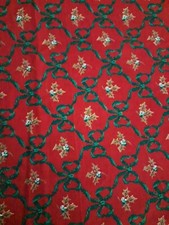 Christmas Fabric 4yds Dark Red Green Ribbons Cranston Print Works Pls Read