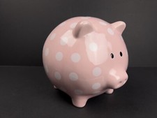 Stephan Baby Ceramic Piggy Bank Pink White Polka Dot 6