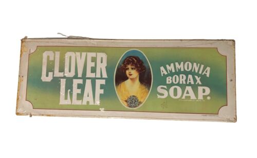 Vintage 1974 Clover Leaf Ammonia Borax Soap Tin Metal Embossed Sign Made In USA - Picture 9 of 12