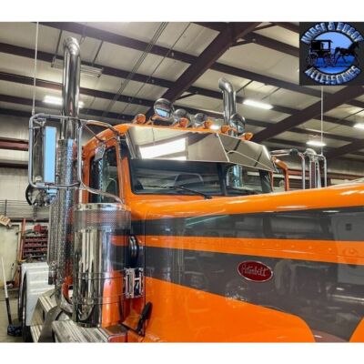 Rollin low Peterbilt 14'' straight flat bottom visor 14 gauge 304 s.s. 379 389