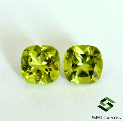 Natural Peridot Cushion Cut Pair 6 mm 2.11 Cts Lustrous Arizona Mine Gemstones