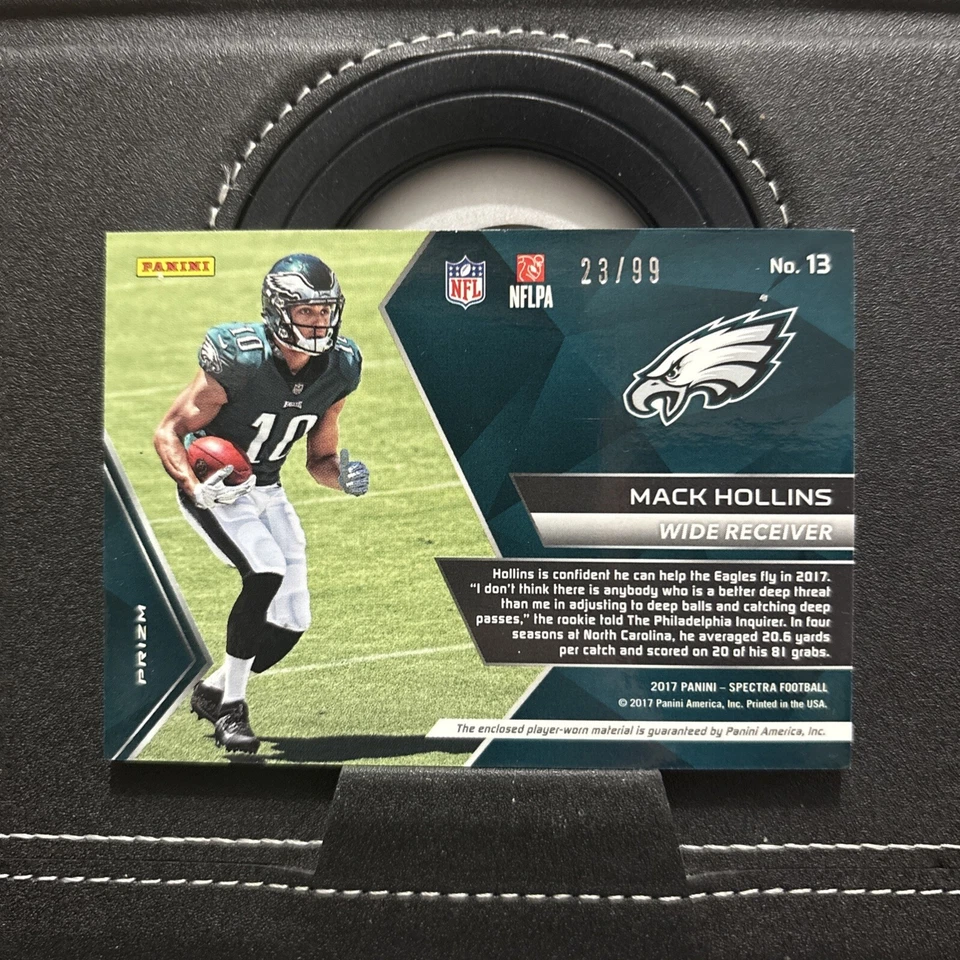 2017 Panini Spectra Immense Materials Neon Blue Prizm /99 Mack Hollins Rookie RC - Image 2 of 2