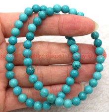 Classic 2/4/6Pcs 6mm Blue Turquoise Round Gemstone Beads Bracelet 7.5 Inch