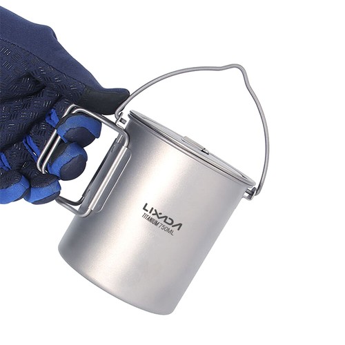 Lixada 750ml Titanium Pot Water Mug Cup with Lid Foldable Handle Outdoor Camping - Picture 4 of 10