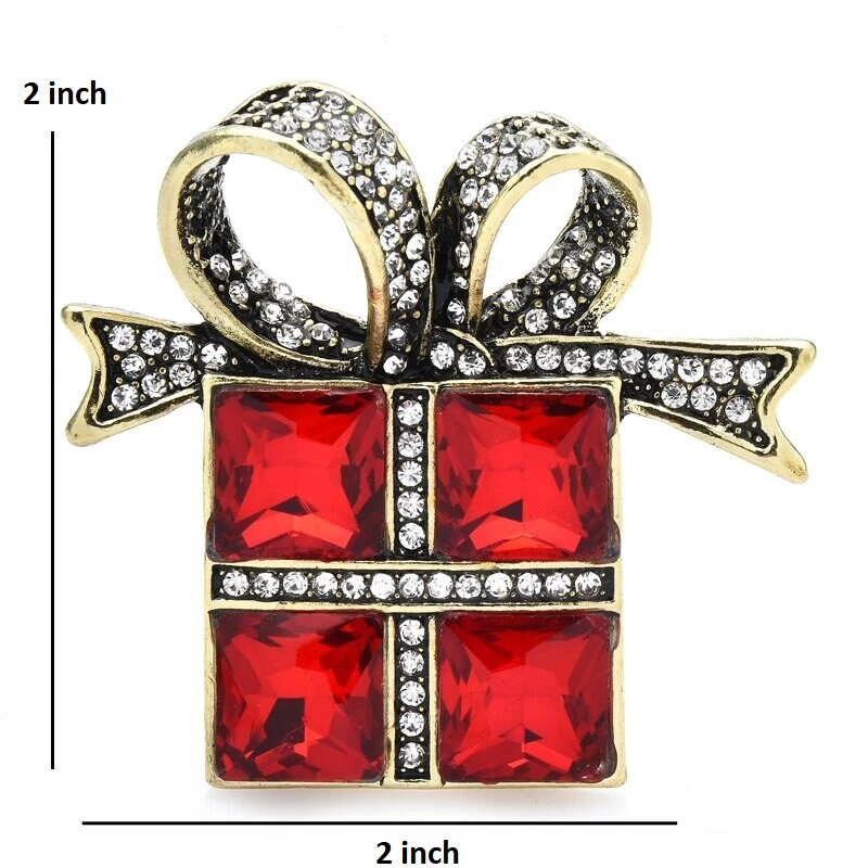 Caja de regalo vintage cristal estrás rojo moño broche prendedor y bolsa dorada - VIDEO Foto 2 de 4