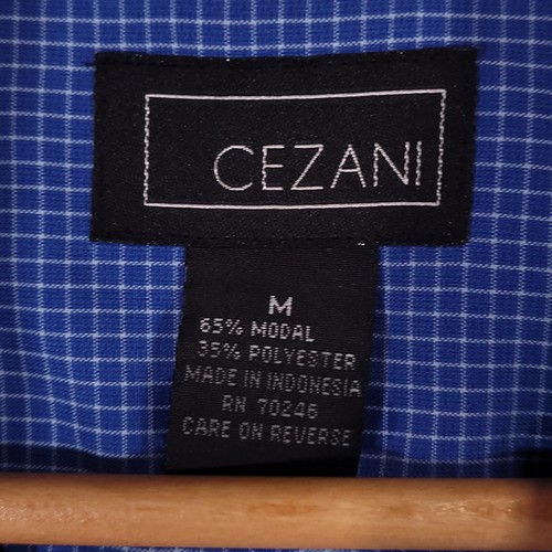 Cezani Men's M Blue Grid Check Short Sleeve Button Up Shirt Modal Polyester - Picture 3 of 5