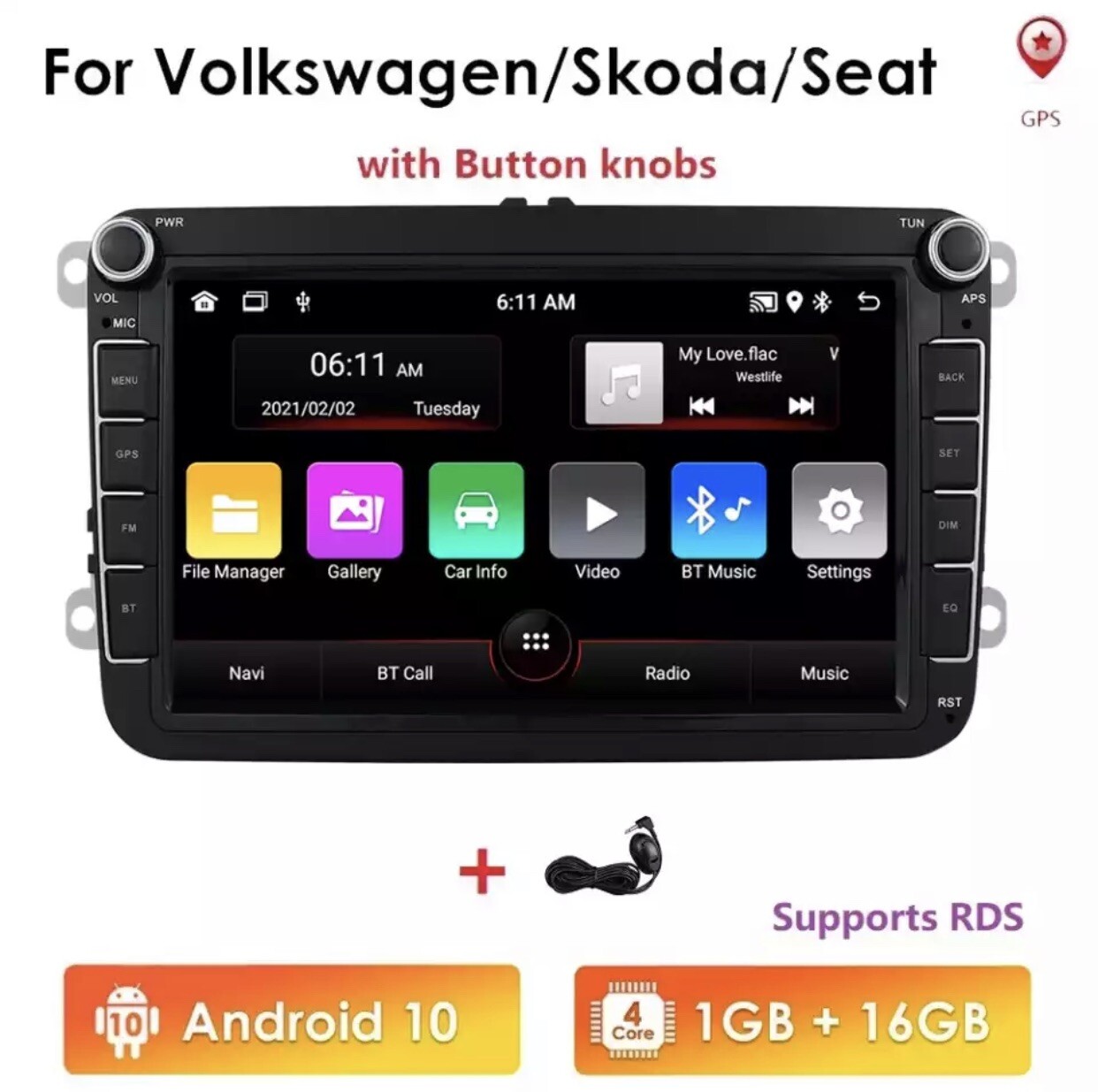 Autoradio GPS Android pour Golf et Polo avec Bluetooth et écran tactile 7 pouces