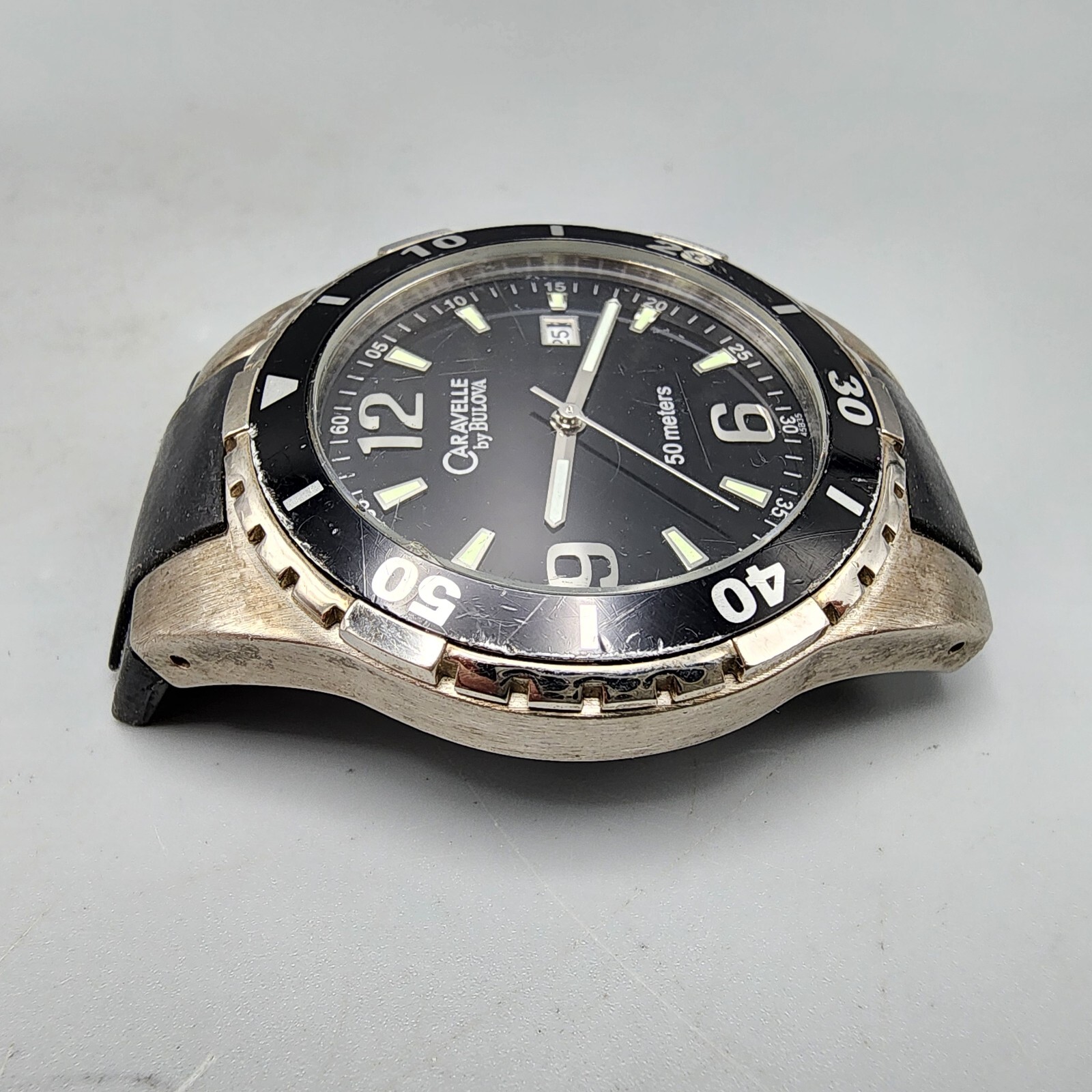 Caravelle Bulova Watch Men Silver Tone Black Dial Date 43mm Round New