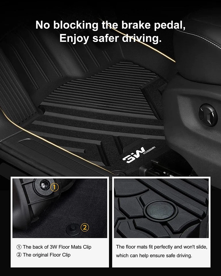 3W Floor Mats for Volkswagen Tiguan 2018-2024 TPE Car Floor Liners All Weather - Image 4 of 4