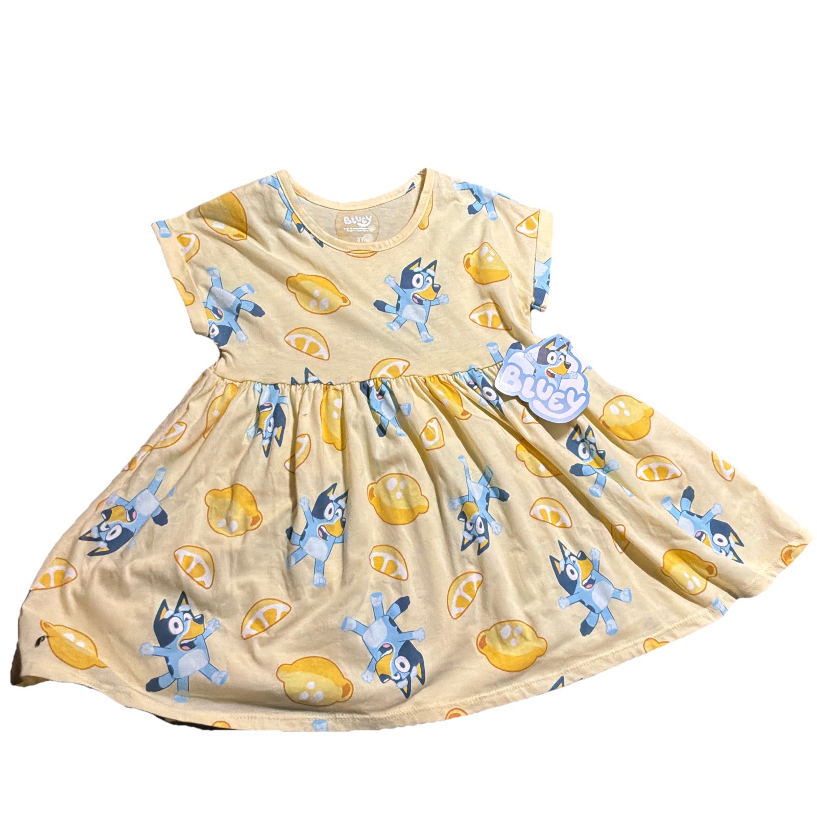 Bluey Toddler Girls Yellow Dress Size 3T Lemon Print NWT Licensed