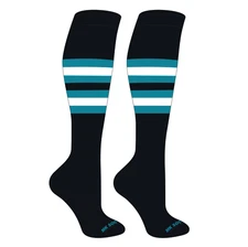 MK Socks OTC Baseball, Softball, Football Socks (F) Black, Marlin Teal, White