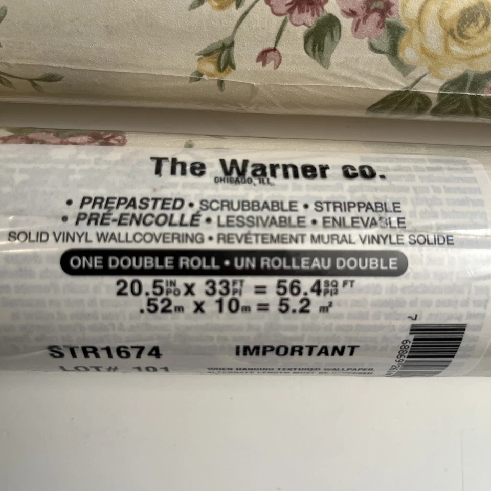 Wallpaper Floral Yellow Rose Warner Double Roll 33' x 20.5" Prepasted 6 Rolls - Image 3 of 4