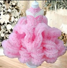 Girls Pink Tulle Tutu Princess Dress Layered Lace Sweetheart Long Toddler