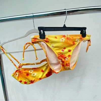 Y2K Esprit Orange & Yellow Hawaiian Floral Tropical Bikini Set Size S/M