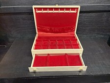 Vintage Mele Jewelry Box 1 Drawer Red Velvet Lining White Vinyl
