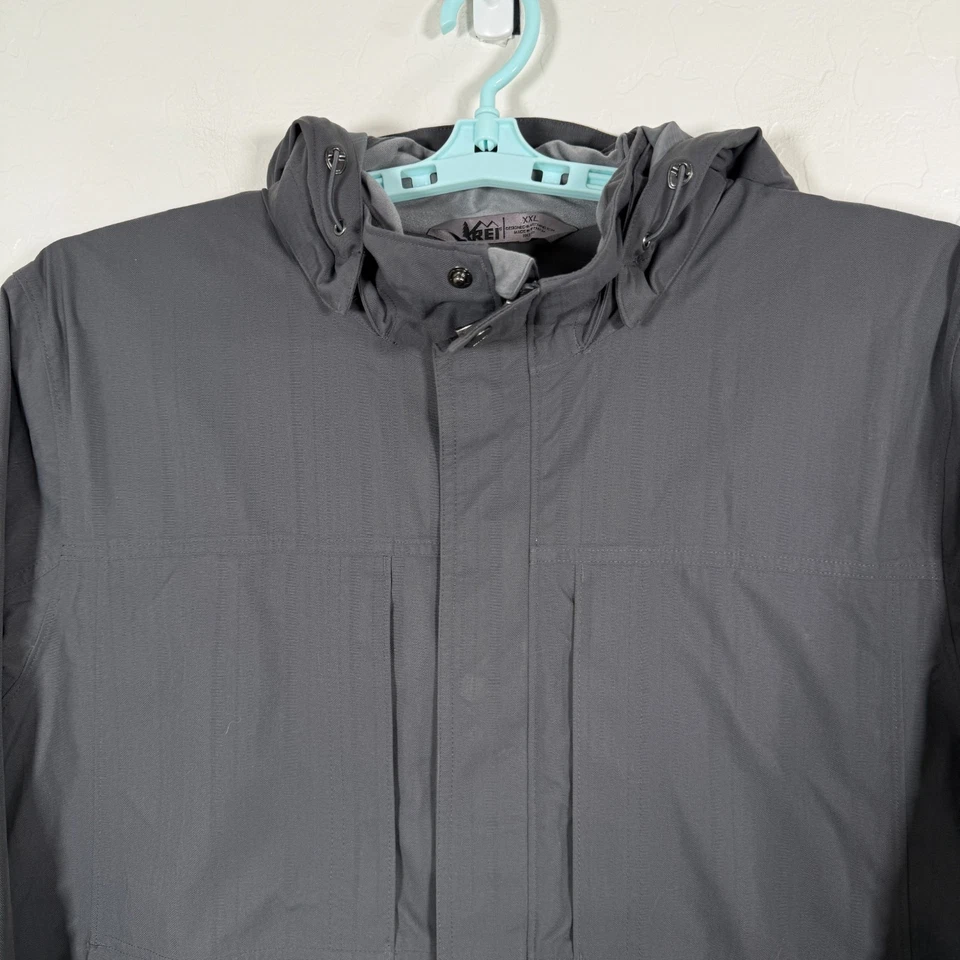 REI Jacket Mens 2XL Gray Pinecliff Rain Coat Full Zip Outdoor Hiking Hooded - Image 2 of 4