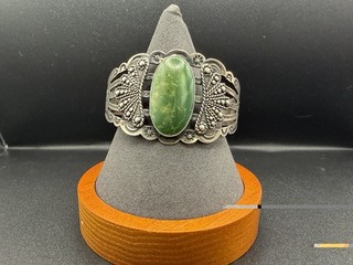 Vintage Navajo Sterling Silver Green Turquoise Cuff – Fred Harvey Era (28.9g)