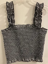 Vero Moda Ruffle Crop Top Black/White Gingham Check Smocked Women’s Size XL
