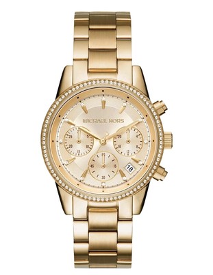 MICHAEL KORS Ritz MK6356 Watch Chrono Stainless Steel Gold 37mm NEW IN GIFT BOX