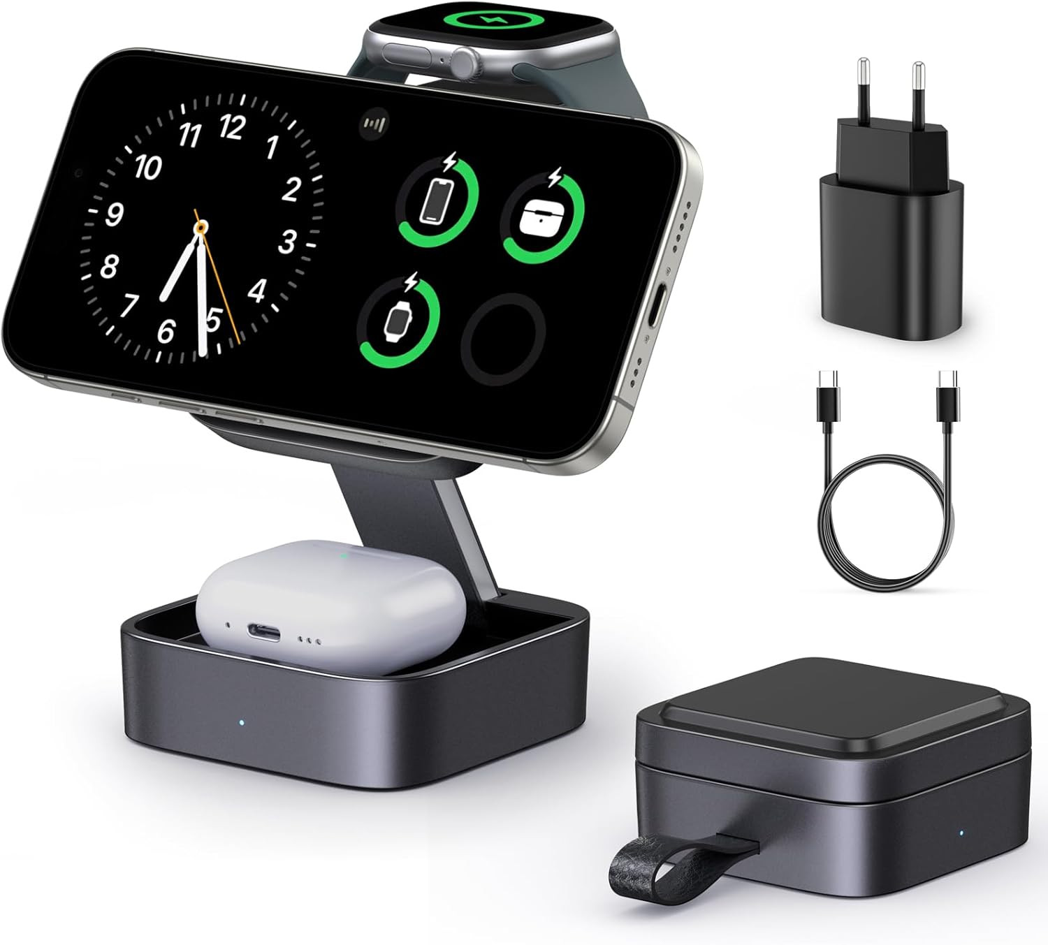 Station de recharge 3-en-1 pliable pour charger simultanément iPhone et Watch