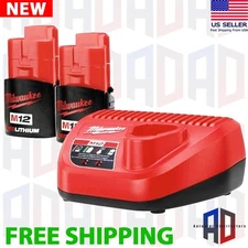 Milwaukee M12 2 Pack CP2.0 12V X2 2.0Ah Battery OEM (48-11-2420) & Charger Kit