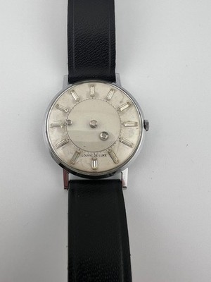 1960's LOUVIC DE LUXE Mystery Dial Jumbo Size Watch, 17Jewels, Slim Case-Runs!