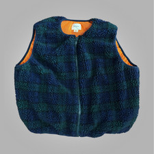 Bellerose Sherpa Fleece Vest Blue Green Plaid...