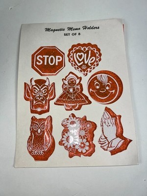 VINTAGE FLAT  8 GLITTER MEMO/FRIDGE MAGNETS DEVIL, LOVE, STOP, FLOWERS, OWL ++++