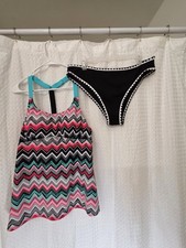 ZAFUL Women 2 Piece Multicolor Tankini Swimsuit Wide Adjustable Straps Size L
