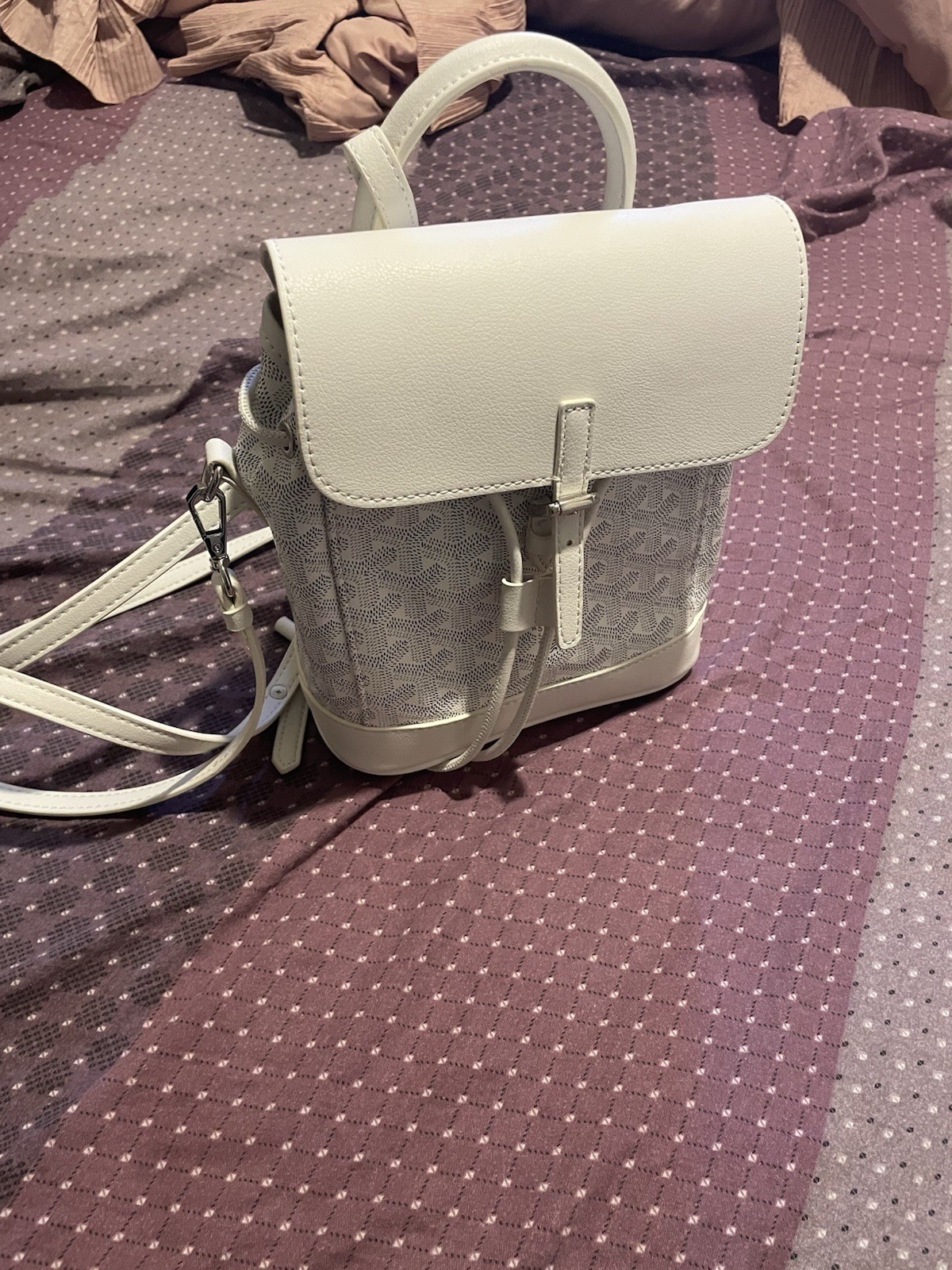 Goyard White Backpack Drawstring Logo Accent Adju… - image 1