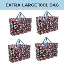 Extra Large Jumbo Red Floral Strong Laundry Shopping Bags with Zip - Storage Bag