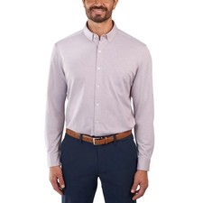 Kirkland Signature Men's L Knit Button-Up Dress Shirt Red Pattern e1489