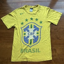 Vintage 2010 Nike Brazil CBF Soccer T-Shirt Yellow Mens Small
