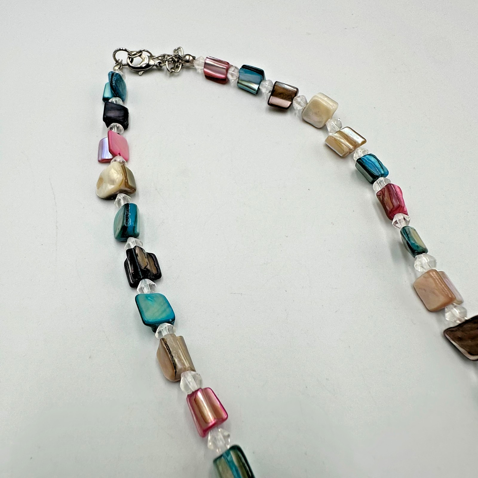Shell Bead Necklace Multicolor Square Chips Clear… - image 5