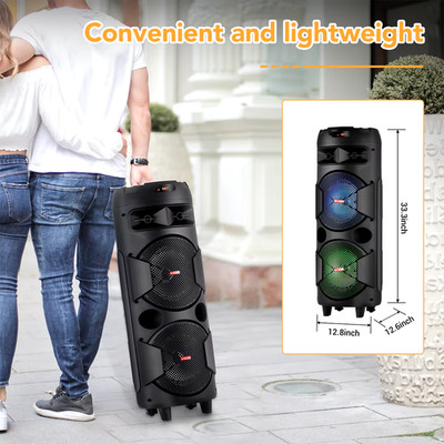 Dual Tragbarer Drahtloser Lautsprecher LED Party Bass System Bluetooth Mikrofon Wiederaufladbar