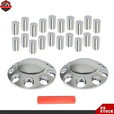 Set Of 2 Front Axle Wheel Cover Hub Cap Thread-on W 33mm Lug Nuts Chrome Truck