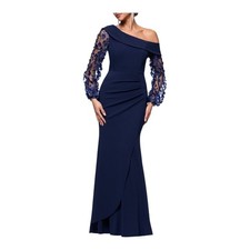 Xscape Evenings Floral Applique long sleeve gown dress blue size 4