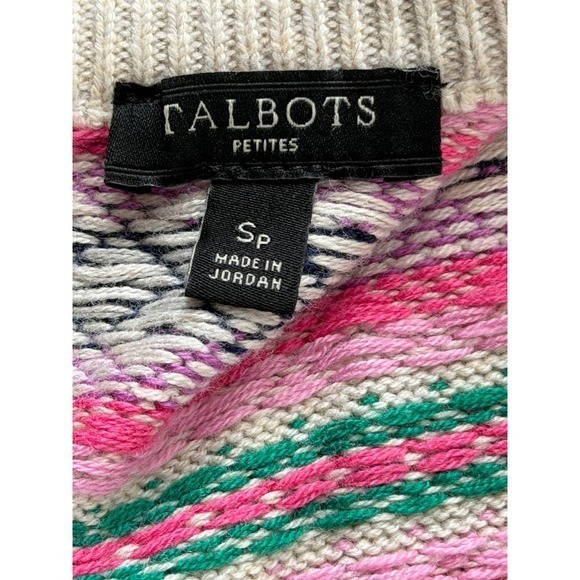 Woman Body Pattern Checklist Talbots Sweater Womens Small Petite Pink Multi Fair Isle Back Zip ...
