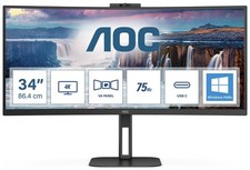 Image of AOC 34 Inch Monitor Curved 100Hz WQHD Integrated Webcam USB HDMI DP CU34V5CW/BK