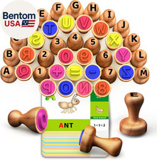 Wooden Alphabet  Number Stamps for Kids, Essential ABC 123 Learning Stampers fo