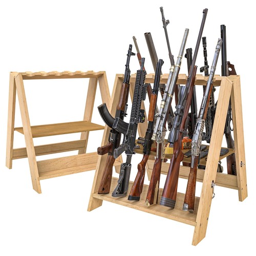 Premium Wooden Gun Racks Stand, 12 Slot Indoor Outdoor Folding Rifle ...