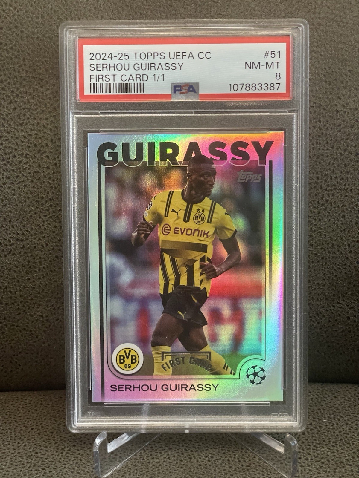 🔥Serhou Guirassy 2024-25 Topps Uefa CC First Card Platinum Foil #1/1 BVB Psa 8