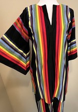 Vintage 60s/70s Rainbow Striped Top Bottom Set Kimono Sleeve Knit Tunic Lounge