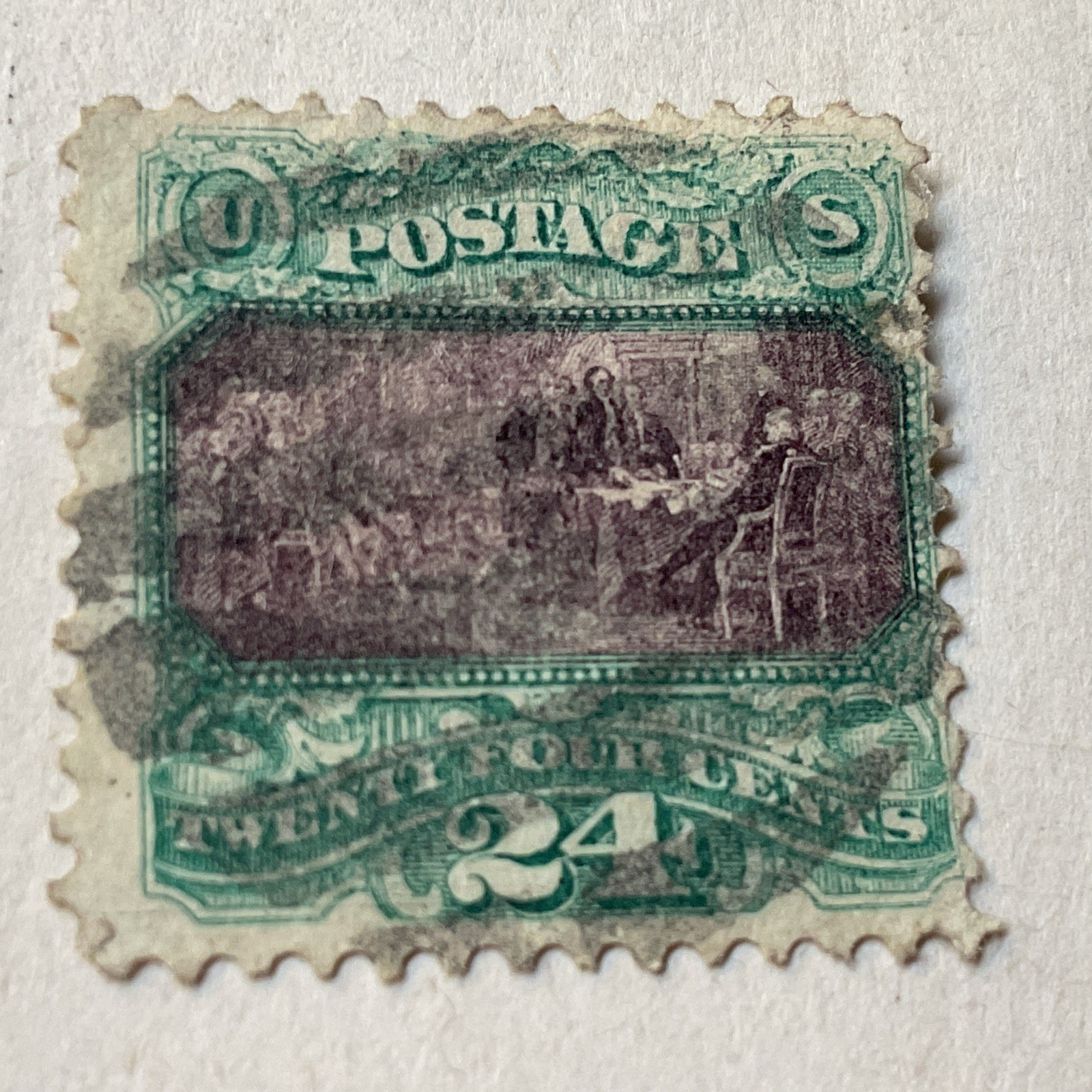 United States Stamps # 120 Green Declaration Of Independence 24 Cents Used Hinge