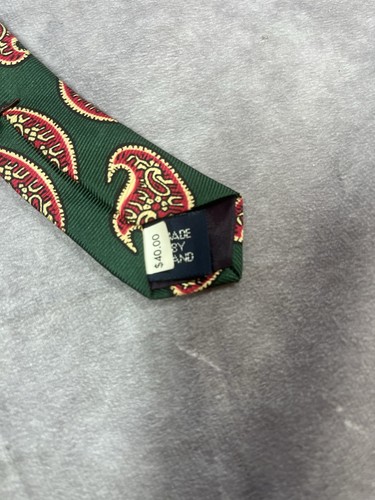 VTG Polo by Ralph Lauren Neck Tie Green Red Paisley 100% Silk Hand Made in USA - Picture 3 of 5