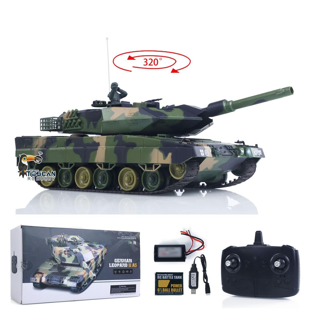 FLASH DEAL HengLong 3809 2.4GH 1/24 RC Tank Leopard 2 A5 BB IR